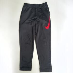 Nike Youth L Grey Fleece Joggers Dri-FIT Sweatpants Tapered Warm Sports Red Logo